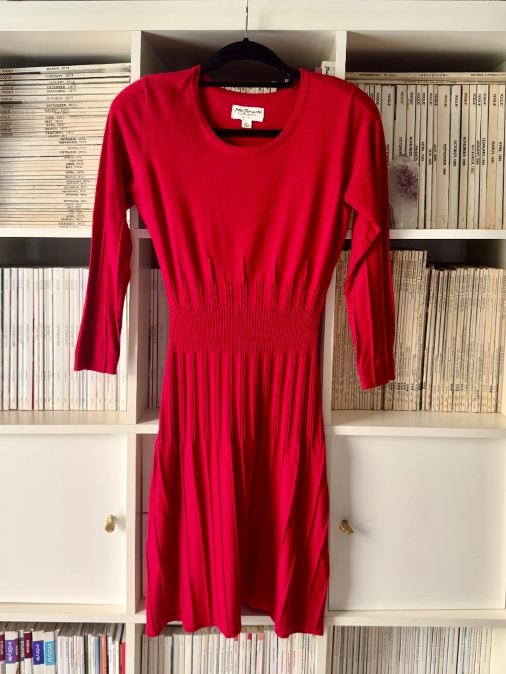 Norm Thompson Vintage Red Knit Sweater Dress ribbed detail Fit & Flare holiday